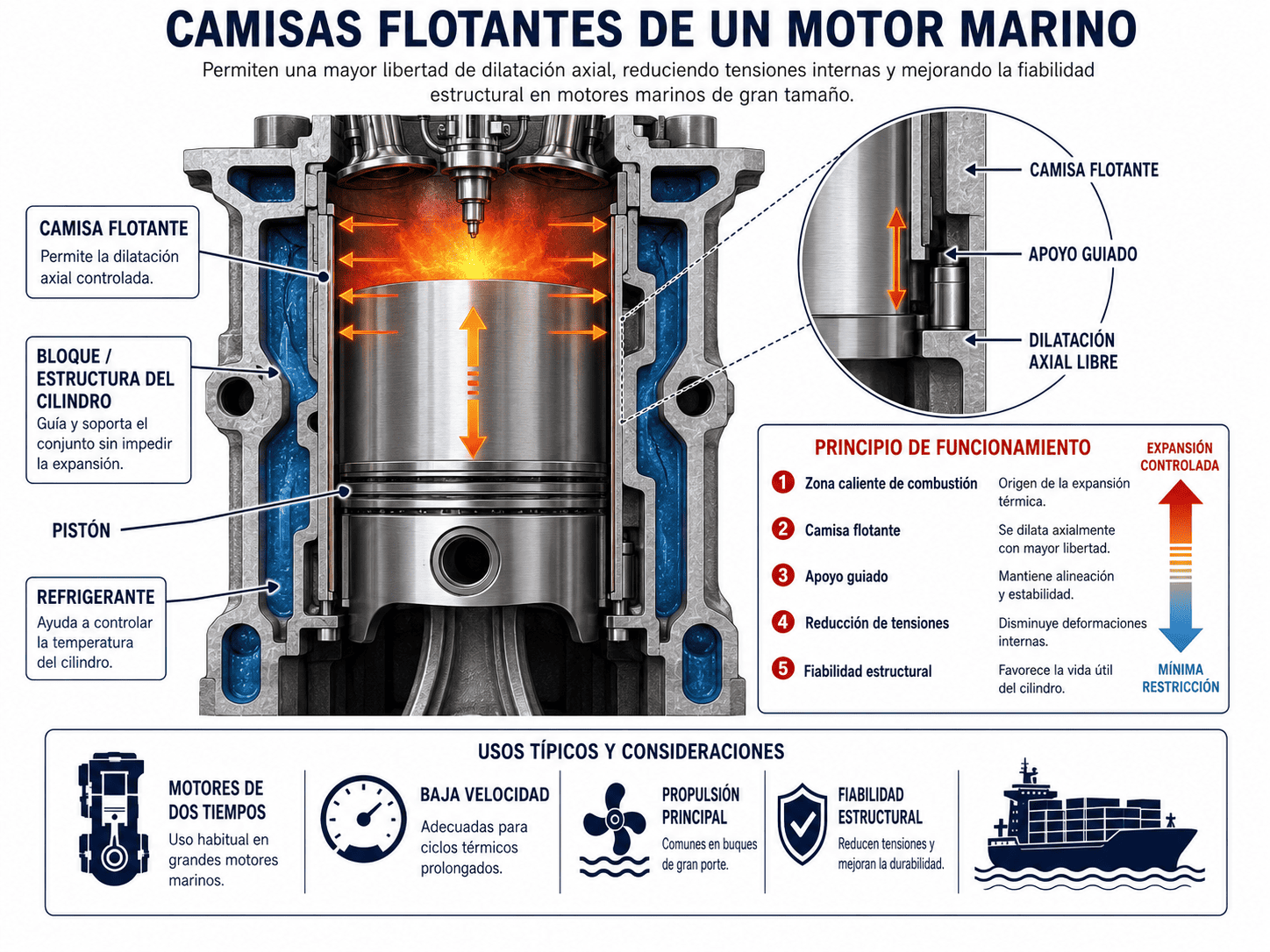 Camisas de Motor: Tipos, Función, Disposición y Averías Frecuentes 9 Camisas flotantes de un motor marino