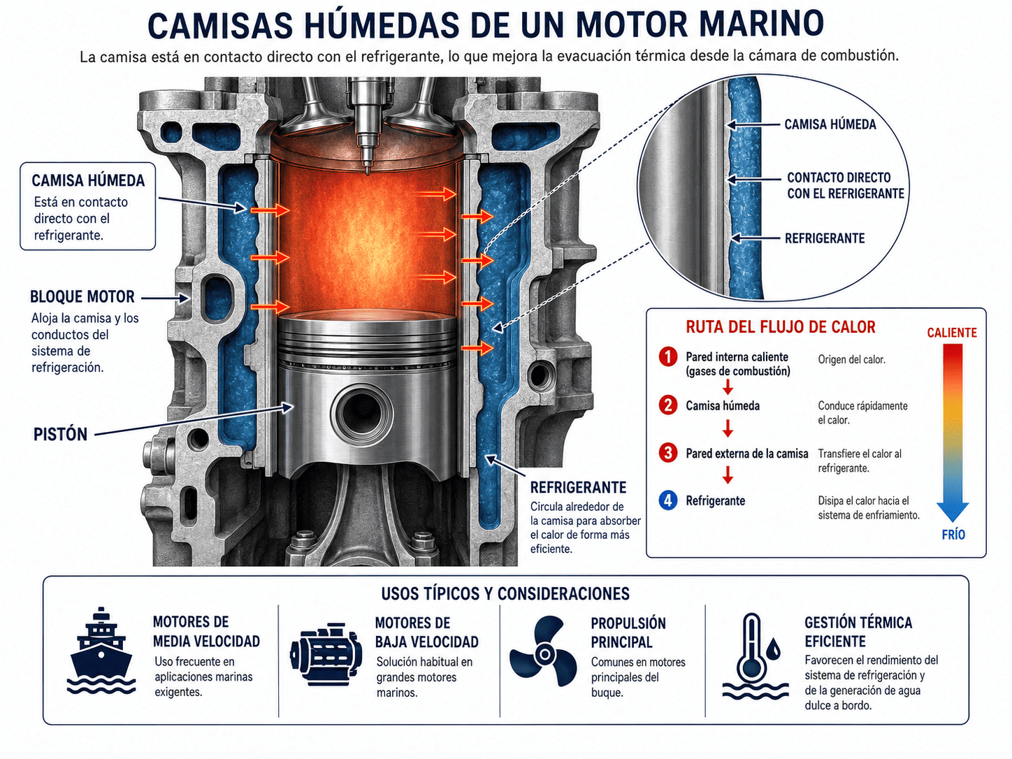 Camisas de Motor: Tipos, Función, Disposición y Averías Frecuentes 8 Camisas húmedas de un motor marino