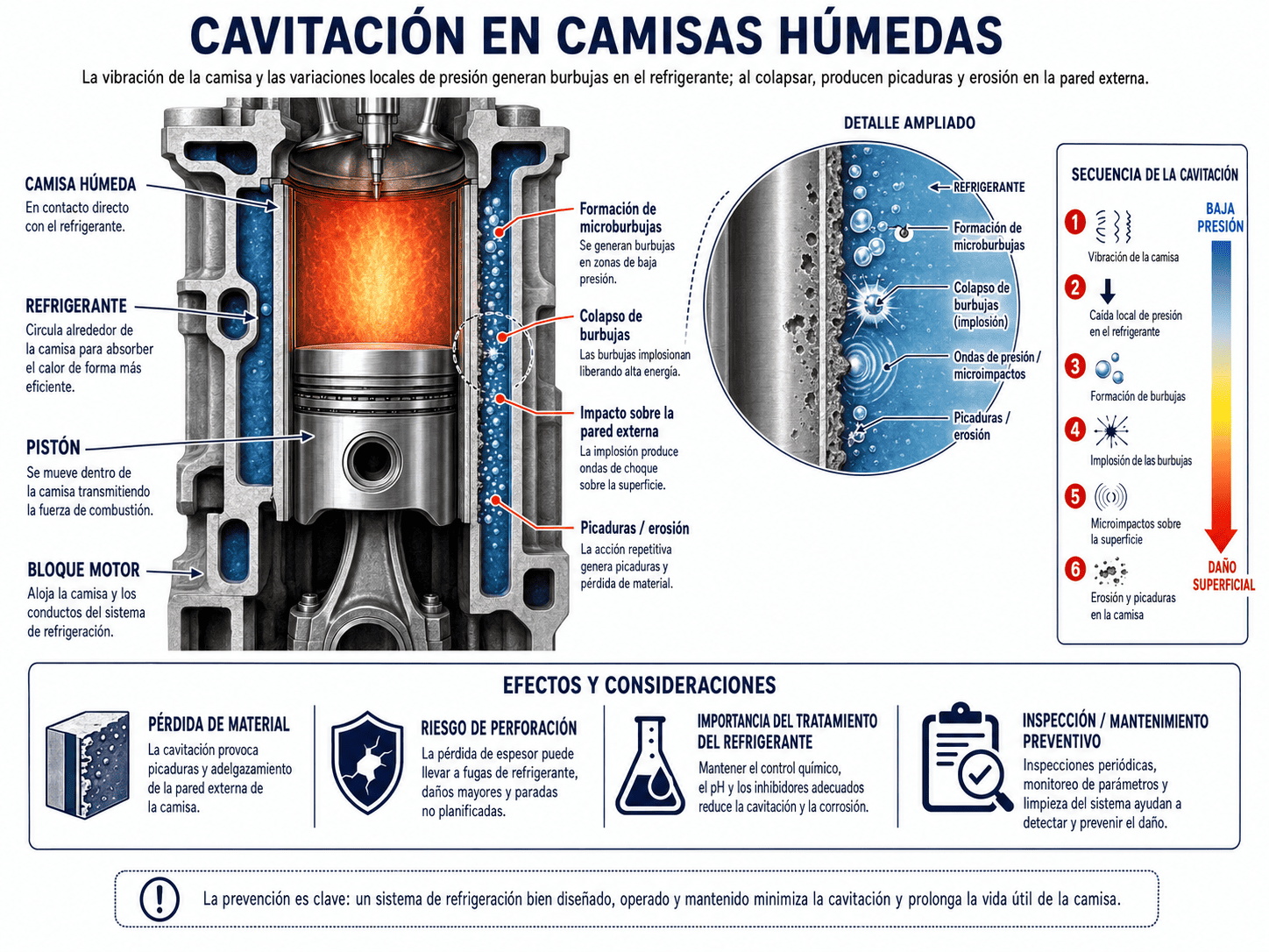 Camisas de Motor: Tipos, Función, Disposición y Averías Frecuentes 10 Cavitación en camisas húmedas