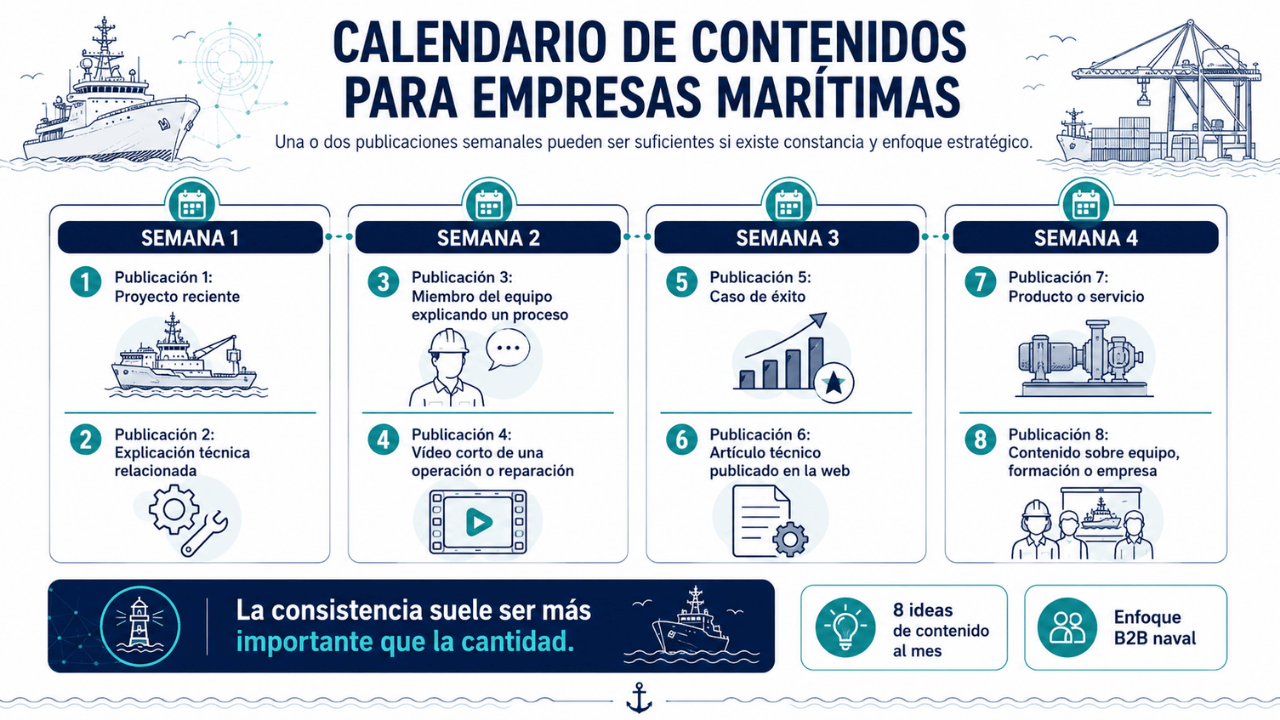 Redes Sociales para Empresas Marítimas: Estrategia de Marketing para el Sector Naval 10 Infografía de calendario de contenidos para empresas marítimas en redes sociales