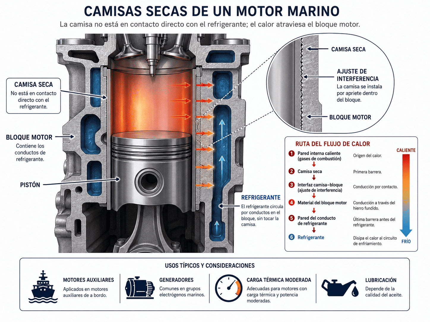 Camisas de Motor: Tipos, Función, Disposición y Averías Frecuentes 7 camisas secas de un motor marino