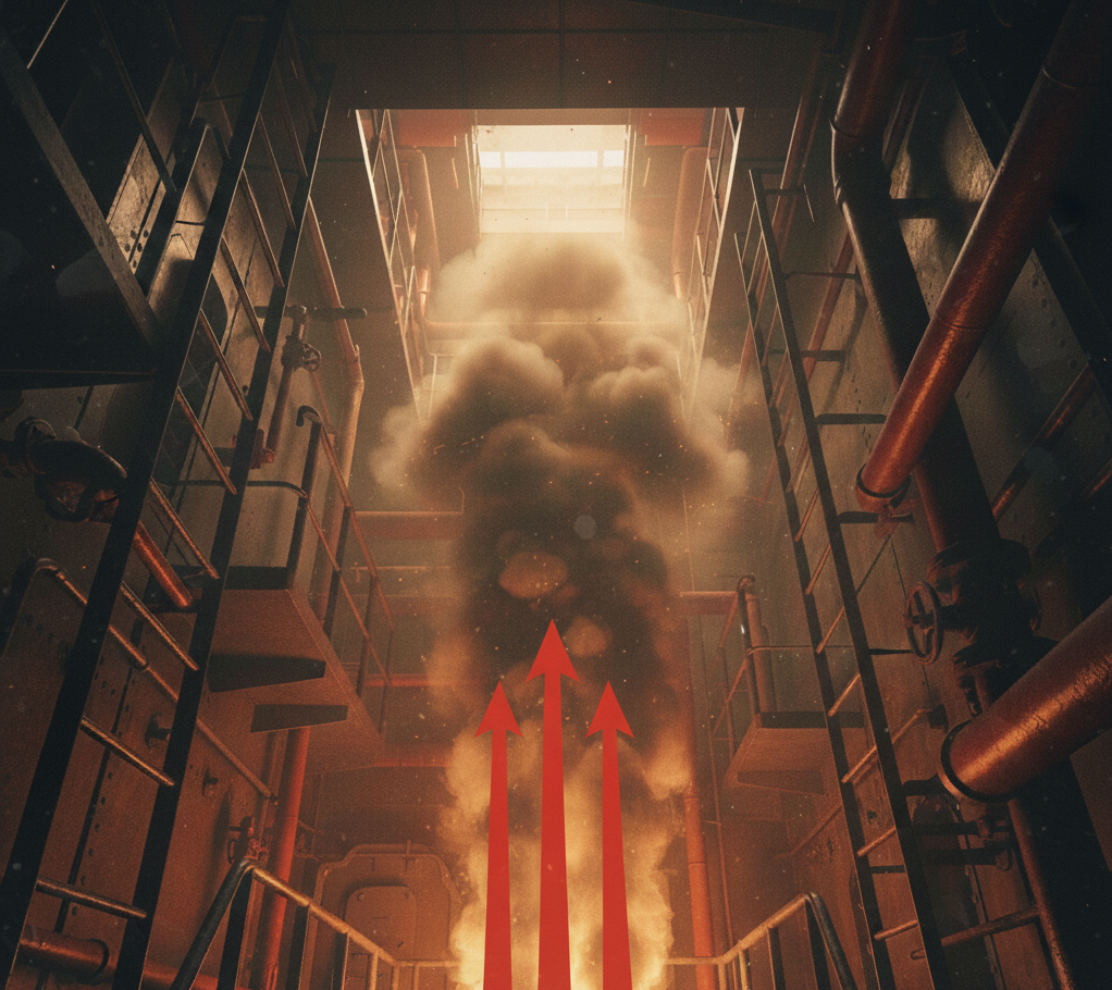 Efecto chimenea y convección de gases en la teoría del fuego en buques.