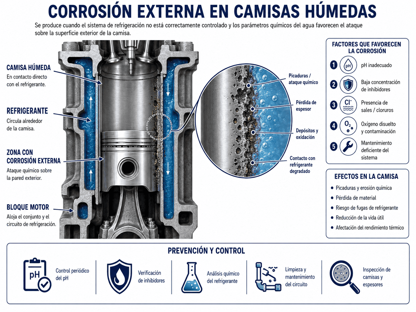 Camisas de Motor: Tipos, Función, Disposición y Averías Frecuentes 11 corrosión externa en camisas húmedas