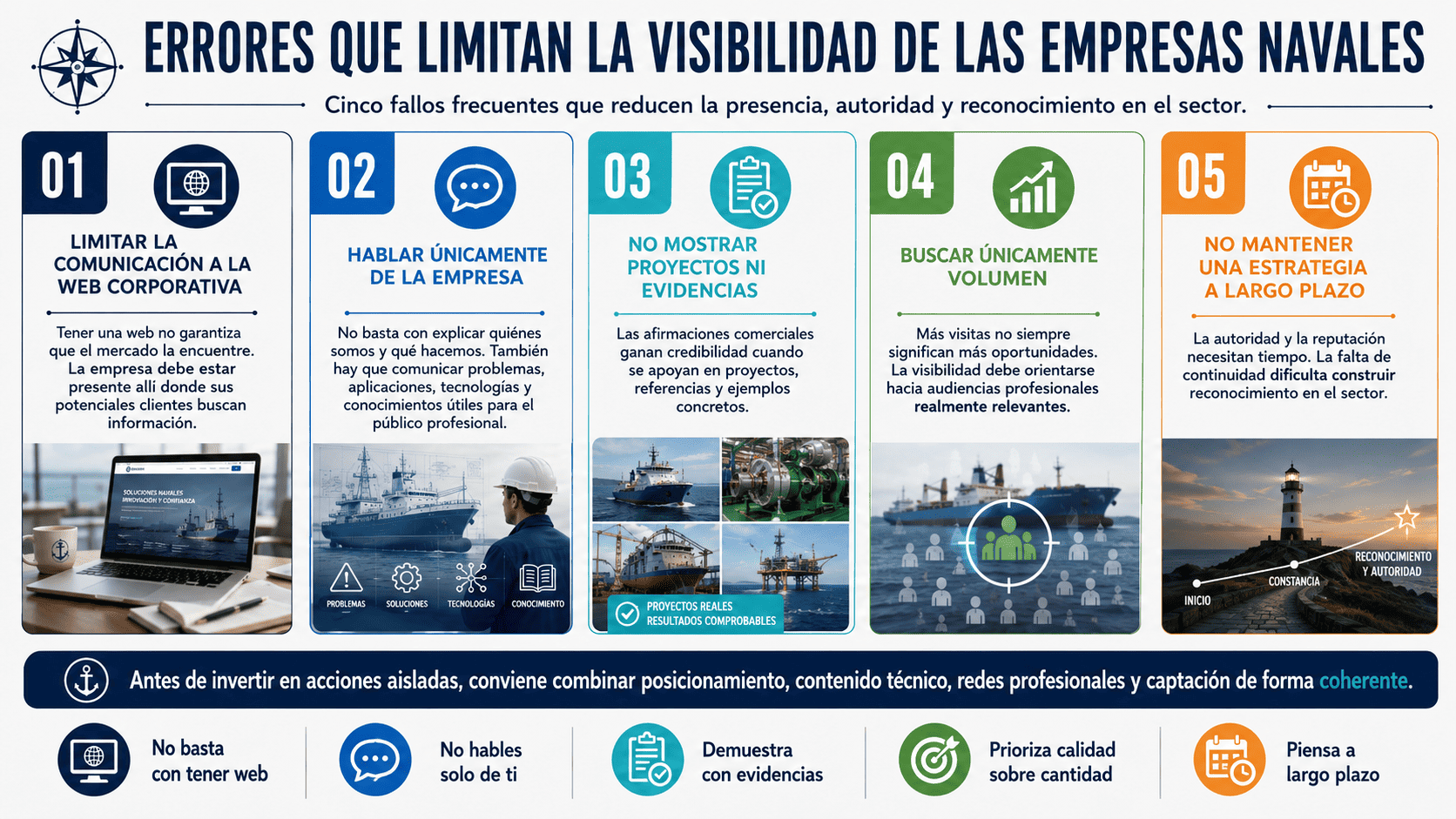 Cómo Mejorar la Visibilidad de una Empresa Naval 10 Infografía sobre los principales errores que limitan la visibilidad de las empresas navales en el entorno digital y profesional
