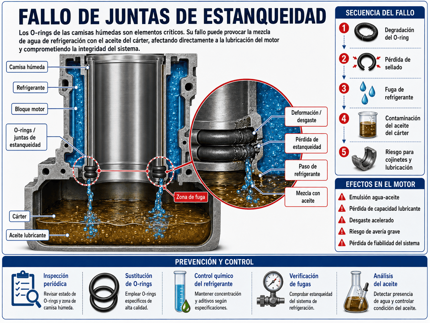 Camisas de Motor: Tipos, Función, Disposición y Averías Frecuentes 12 fallo de juntas de estanqueidad