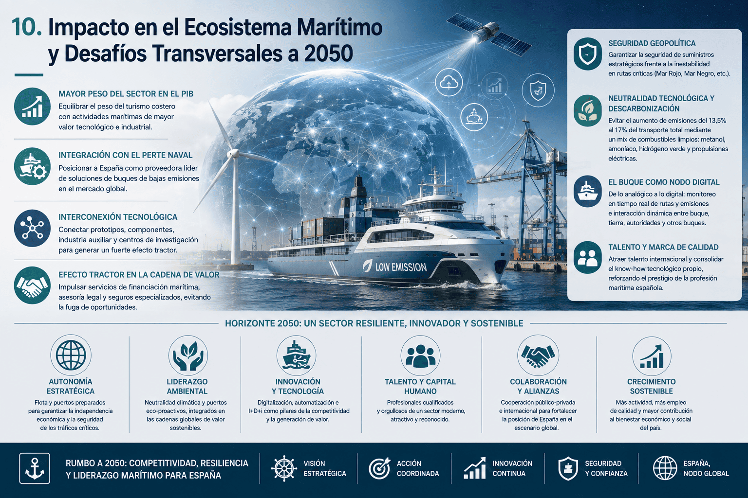 Análisis de la Estrategia Marítima de España 2025-2050: Amenazas y Claves para el Futuro del Sector 15 Impacto de la Estrategia Marítima hacia 2050: PERTE Naval, descarbonización, digitalización, seguridad geopolítica, talento y crecimiento del ecosistema marítimo español.