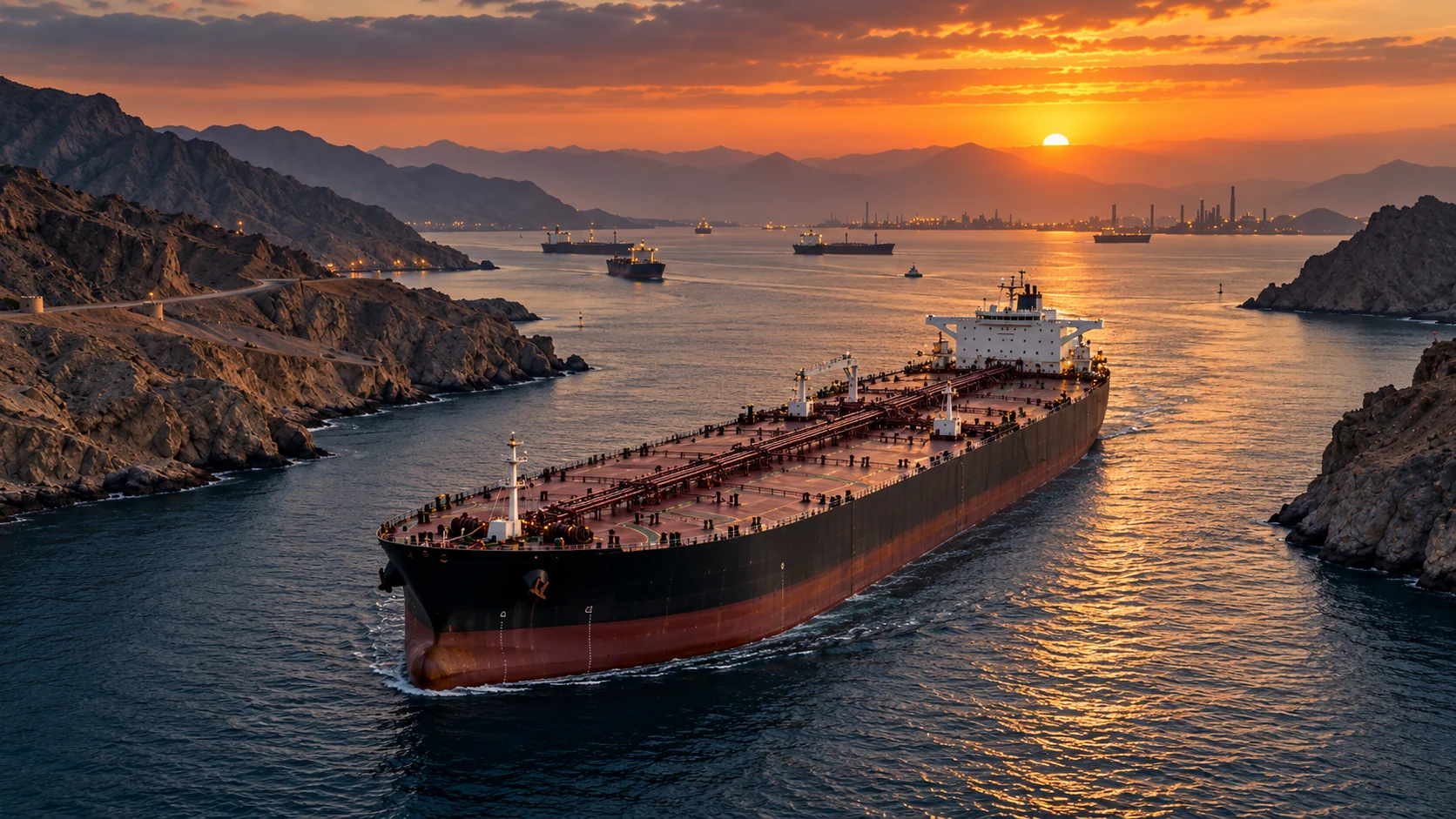 Superpetrolero VLCC navegando durante una operación de transporte de petróleo en el contexto de la crisis geopolítica y el aumento de los fletes marítimos.