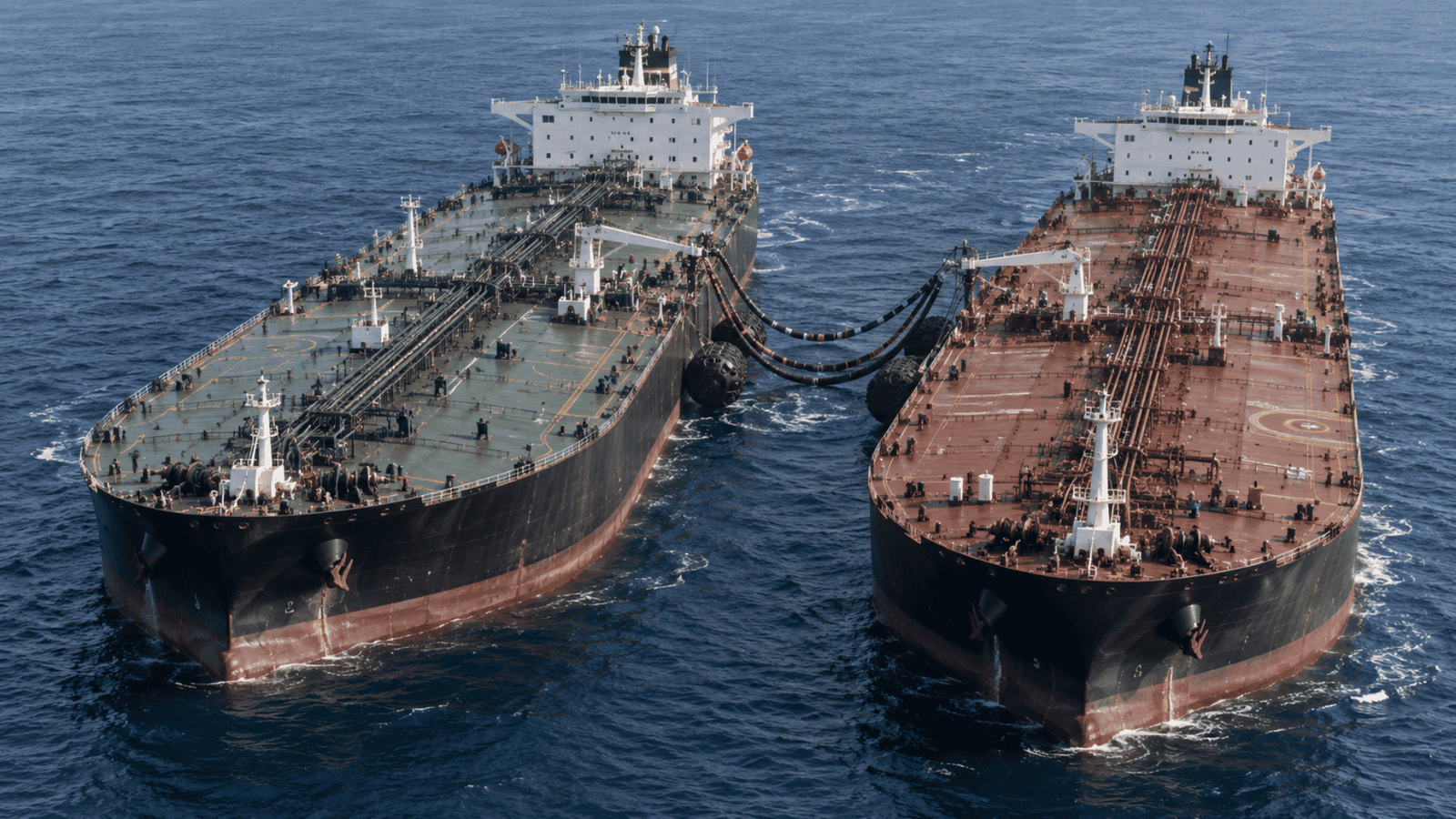 La Flota Fantasma ya Supera los 1.300 Buques: ¿Estamos Creando un Sistema Marítimo Paralelo? 6 Transferencia ship-to-ship entre dos petroleros en alta mar vinculada al funcionamiento de la flota fantasma